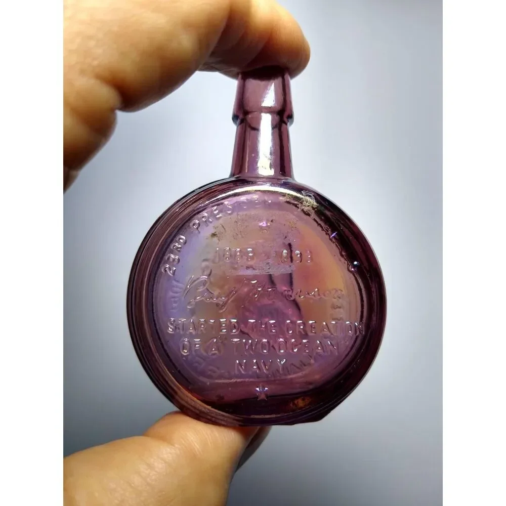 Wheaton Purple Carnival Glass Bottle Benjamin Harrison 1971 Mini 3